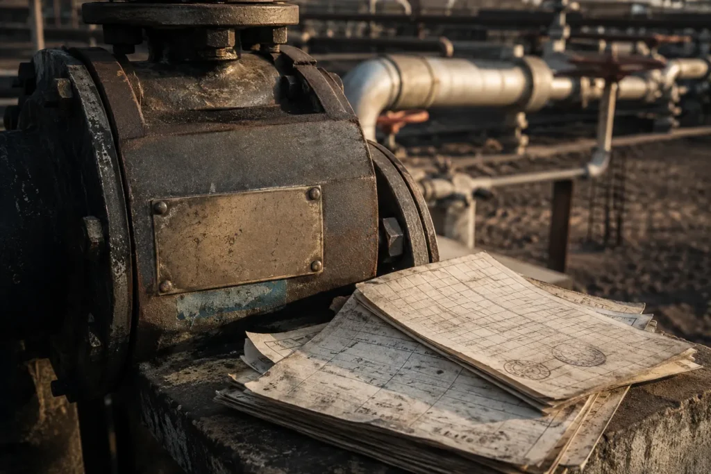 Industrial asset records beside physical infrastructure